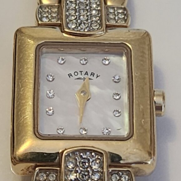Rotary Rectangular Gold plated Watch Studded Clear Stones and Matching Bracelet - Picture 2 of 3